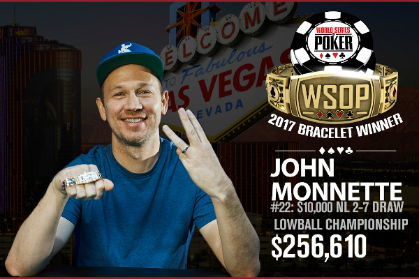 John Monnette Wins His Third Bracelet in the WSOP Event #22: $10,000 No-Limit 2-7 Lowball Draw Championship