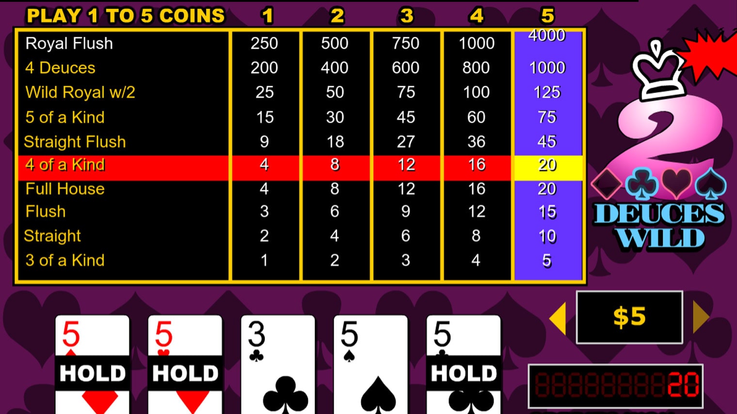 Deuces Wild Video Poker Play Free