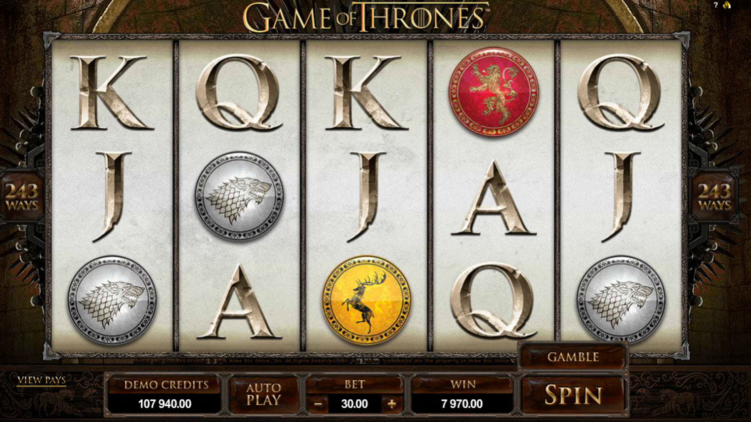 game of thrones slot screenshot